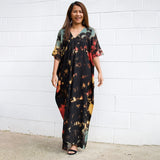 CHICDEAR Bohemian Printed V-Neck Batwing Sleeve Side Split Loose Dress For Women Clothes Plus Size Beachwear Maxi Dress Q1218