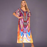 CHICDEAR 2023 Quick-Drying Bohemian Printed Loose Summer Beach Dress Moroccan Kaftan Women Plus Size Beachwear Tassel Midi Dress Q897