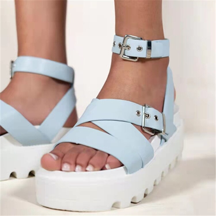 CHICDEAR Sandals Platform Women Thick Buckle Strap Gladiator Shoes Summer Sandals 2023 New Casual Sport Flat Ladies Shoes Slippers Slides