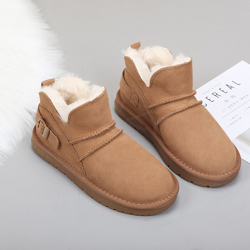 CHICDEAR Warm Chelsea Boots Women Winter Flats Shoes Short Plush Fur Ankle Snow Boots 2023 New Casual Shoes Sport Suede Motorcycle Botas