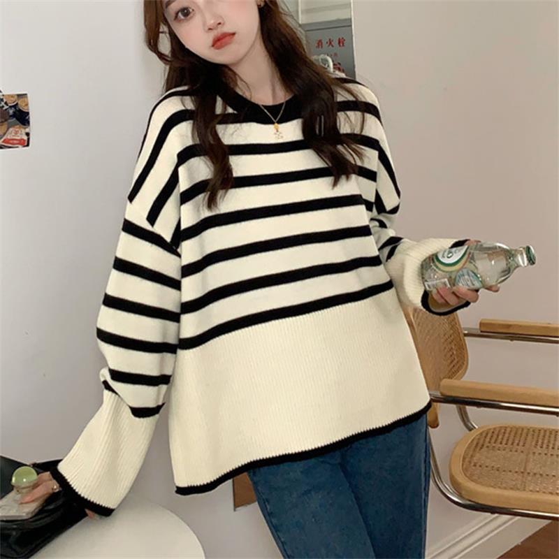 CHICDEAR Autumn Winter Women Sweater Striped Pullover Jumper 2023 Traf Sweater Y2K Clothes Pull Jumpers Korean Tops Turtleneck Jersey
