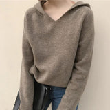 CHICDEAR 2023 Spring New Harajuku Hooded Sweater Women Casual Solid Color Knitted Pullover Tops Woman Fashion Soft Chic Jumpers