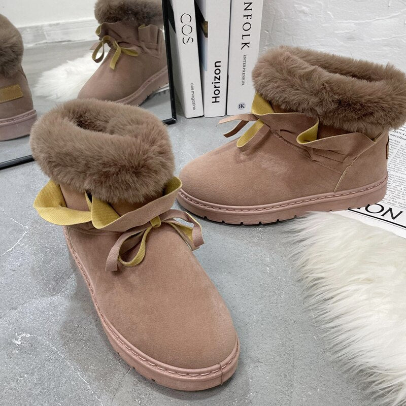 CHICDEAR 2023 Women Fur Warm Chelsea Snow Boots New Designer Winter Short Plush Ankle Boots Flats Casual Femme Shoes Motorcycle Bottines