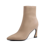 CHICDEAR Spring Thin Women Boots Simple And Versatile Solid  Boots Pointed Toe Thin Heels High(8.5Cm) Plush Lining/Pigskin Lining