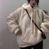 CHICDEAR Lamb Cashmere Hoodies Sweatshirts Women Autumn Long Sleeve Thick Warm Pullover Korean Loose Hairy Hoodie Top Female