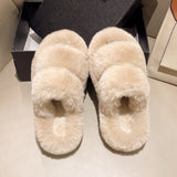 CHICDEAR Women Fur Plush Slippers Flip Flops Winter Shoes 2023 New Desigenr Brand Flats Home Cotton Shoes Platform Boots Warm Zapatos