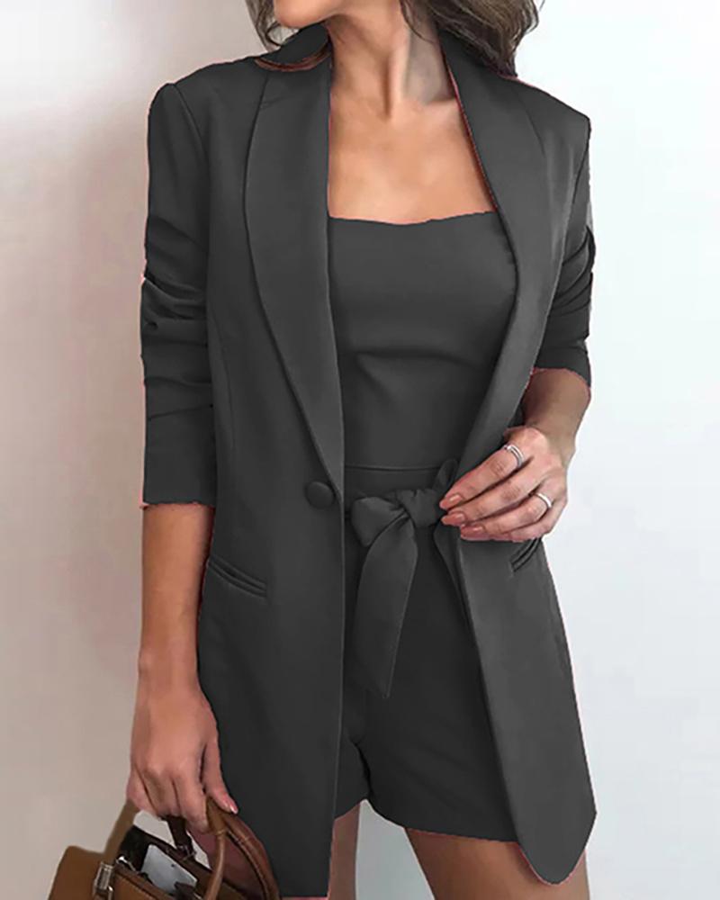 CHICDEAR Women Elegant Blazer Sets Autumn Formal Office Lady OL Shorts Top Sets Solid Top & Blazer Coat & Shorts Sets