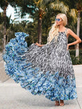 CHICDEAR Casual Printed Loose Large Hem Dress Sexy Sleeveless Lady Beach Maxi Dress 2023 Summer Fashion Elegant Boho Dresses A1080