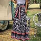 CHICDEAR Women Bohemian Floral Printed Long Skirts 2023 Fashion Bandage High Waist Maxi Jupes Summer Holiday Stitched Hem Falda