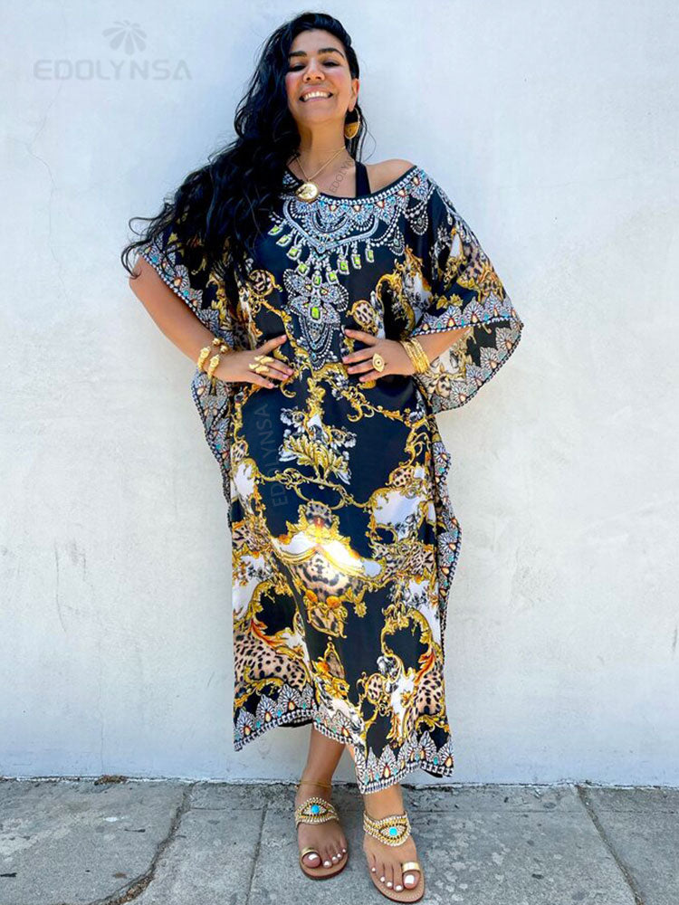 CHICDEAR Moroccan Kaftan Boho Print Dress Sexy Batwing Sleeve Maxi Dress 2023 Summer Women Clothing Beach Wear Casual Maxi Dress Q1394