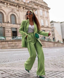 Chicdear Office Lady Solid Green Oversized Long Blazer Women Long Sleeve V Neck Loose Jacket Female Vintage Outwears