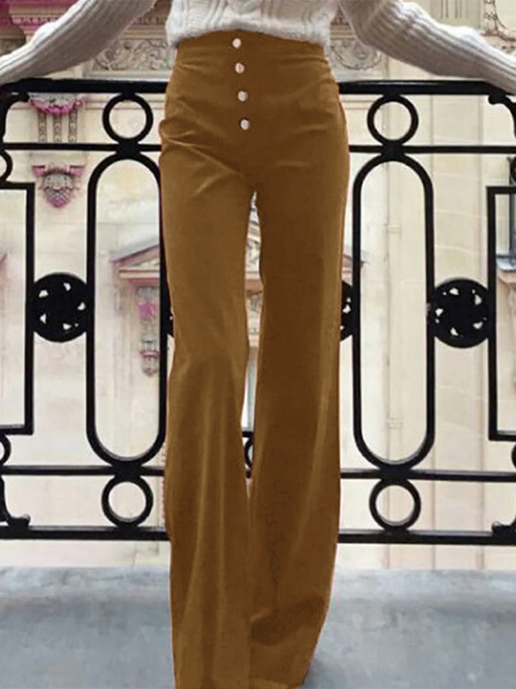 CHICDEAR Elegant Wide Leg Pants 2023 Fashion Women High Waist Buttons Long Trousers Casual Streetwear Solid Party Pantalon Femme