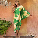 CHICDEAR Green Boho Printed Off Shoulder Kaftan Plus Size Women Clothes Summer Sexy Beach Wear Tunic Casual High Street Dresses A1015