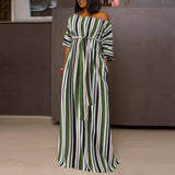 CHICDEAR Off Shoulder Women Dress 2023 Summer Half Sleeve Striped Fashion Robe Longue Holiday Casual Bandage Waist Maxi Vestidos