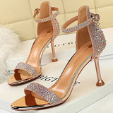 Chicdear -  Shoes Rhinestone High Heels Women Pumps Kitten Heels Party Shoes Open Toe Women Sandals Heel Stiletto Wedding Shoes