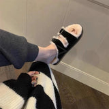 CHICDEAR Fur Women Slippers Winter Flats Flip Flops Home Cotton Shoes 2023 New Short Plush Warm Ladies Shoes Casual Boots Mules Zapatos
