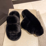 CHICDEAR Women Fur Plush Slippers Flip Flops Winter Shoes 2023 New Desigenr Brand Flats Home Cotton Shoes Platform Boots Warm Zapatos