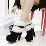 CHICDEAR Fur Ankle High Heels Chelsea Snow Boots Women Winter 2023 New Brand Short Plush Warm Boots Ladies Shoes Bow Sexy Pumps Botas