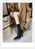 CHICDEAR Women Knitting High Heels Sock Boots Winter Shoes 2023 New Brand Chelsea Ankle Boots Designer Sexy Pointed Toe Pumps Women Botas
