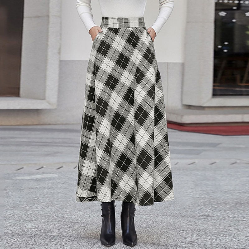 CHICDEAR Causal A-Line Jupes High Waist Plaid Fashion Lightweight Long Skirts Spring Autumn Elegant Ladies Women Maxi Skirt