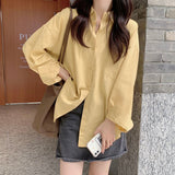 CHICDEAR 2023 Sping Autumn Long Sleeve Women Shirt Top Korean Style Lapel Pink Yellow Blouse Woman Pocket Loose Casual Shirts
