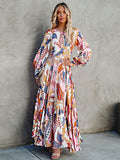 CHICDEAR Fashion Chic O Neck Floral Printed Dress 2023 Spring Autunm Casual A-Line Dress Elegant Holiday Long Sleeve Maxi Dresses A1798