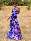 CHICDEAR 2023 Blue Boho Asymmetrical Sundress Sexy One Shoulder Straped Bodycon Maxi Dress Women Summer Clothes Party Slip Dresses A1251