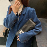 CHICDEAR Women's Vintage Corduroy Jacket 2023 Autumn Winter Casual Loose Blazer Women Korean Single-Breasted Female Blazer Coat