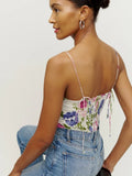 Chicdear Summer Women Camis Ladies Floral Print Strapless Elastic Crop Top Vintage Holiday Beach Ladies Tank Top