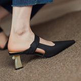 Chicdear Fall Outfit Pointed Women's Half Slipper Summer Business Thick Heel Ladies Sandals Comfortable Middle Heel French Female Single Shoes