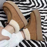 CHICDEAR Warm Chelsea Boots Women Winter Flats Shoes Short Plush Fur Ankle Snow Boots 2023 New Femme Casual Shoes Suede Motorcycle Botas