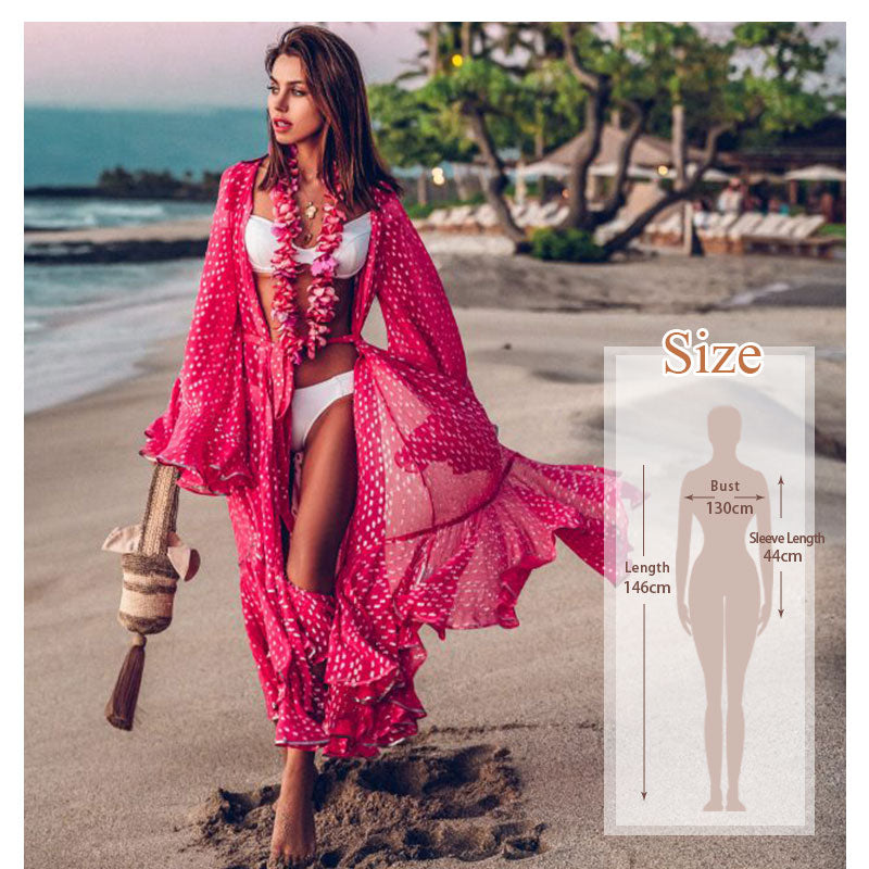 CHICDEAR Saida De Praia Fashion Beach Kimono Dress Women Beachwear Multicolored Bohemian Tropical Printed Ankle Length Pareo Dress Q600