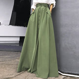 CHICDEAR 2023 Fashion Elegant Swing Skirt High Waist Solid Color A-Line Pockets Long Jupe Women Buttons Up Office Lady Maxi Skirts