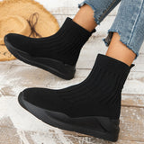 CHICDEAR Knitting Chelsea Ankle Sock Boots Women Shoes New Winter 2023 Fashion Sport Flat Platform Weave Shoes Gladiator Motorcycle Botas