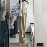 CHICDEAR Retro Khaki High Waist Jeans Women Streetwear Trend Denim Wide Leg Pants Female Casual Comfort Loose Straight Trousers
