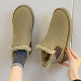 CHICDEAR 2023 Women Fur Warm Chelsea Snow Boots New Fashion Winter Short Plush Ankle Boots Flats Casual Ladies Shoes Motorcycle Botas