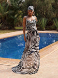 CHICDEAR 2023 Sexy Spaghetti Strap Side Split Beach Dress Summer Sundress Women Clothes Elegant Zebra Back Open Club Party Dresses A1144
