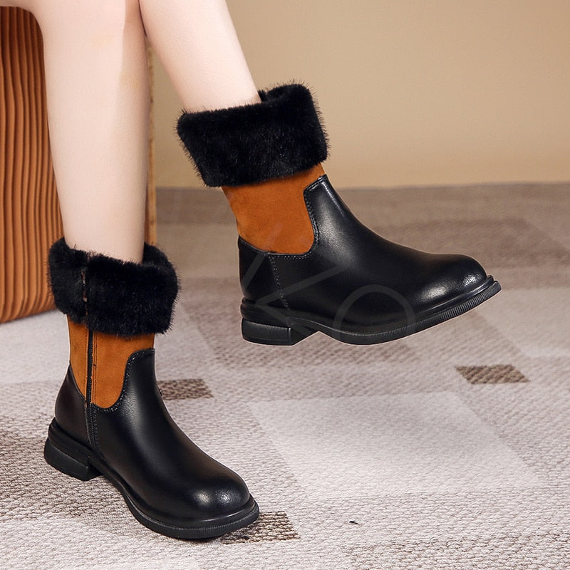 CHICDEAR Winter Chelsea Boots Women 2023 New Fur Short Plush Warm Ankle Snow Boots Sport Flats Casual Shoes Gladiator Motorcycle Botas