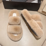 CHICDEAR Women Fur Slippers Home Warm Casual Shoes 2023 Winter New Fashion Short Plush Cotton Flats Shoes Boots Slingback Soft Flip Flops