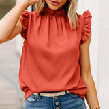 CHICDEAR Elegant Street Blusas O Neck Agaric Ruffle Fashion Solid Blouse Casual 2023 Summer Tank Tops Pleats Stitching Women Shirt