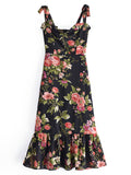 Chicdear Summer Women Midi Dress With Lining Floral Print Square Collar Holiday Sleeveless Sexy Party Long Split Dress