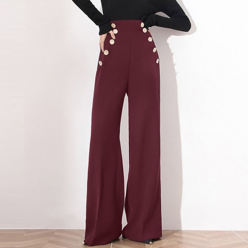 CHICDEAR OL High Waist Long Pants Women 2023 Autumn Fashion Buttons Wide Leg Pantalon Elegant Ladies Workwear Black Trousers Femme
