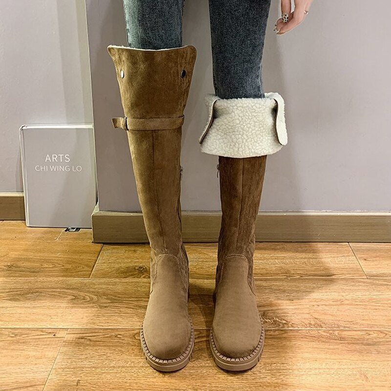 CHICDEAR Chelsea Boots Women Shoes 2023 New Winter Fashion Over The Knee Plush Warm Snow High Boots Casual Shoes Flats Motorcycle Botas