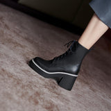 CHICDEAR Fall Shoes Split Leather Platform Boots Fashion Women Shoes Winter Women's Boots High Heel Boots For Women Lace-Up Shoes Women
