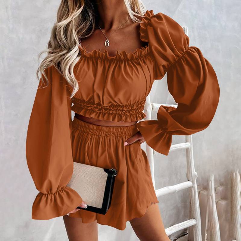 CHICDEAR Summer Sexy Short Sets Casual Ruffles Fashion Women Off Shoulder Short Tops And Baggy Shorts Suits Holiday 2 Piece Sets