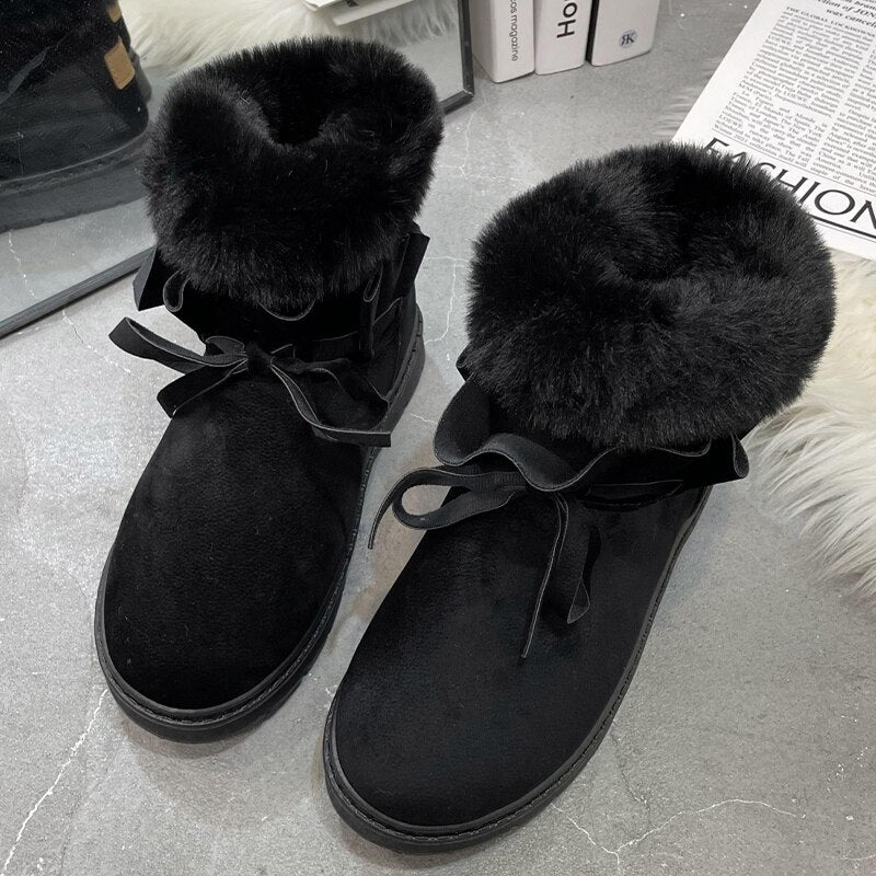 CHICDEAR 2023 Women Fur Warm Chelsea Snow Boots New Designer Winter Short Plush Ankle Boots Flats Casual Femme Shoes Motorcycle Bottines