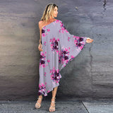 CHICDEAR Green Boho Printed Off Shoulder Kaftan Plus Size Women Clothes Summer Sexy Beach Wear Tunic Casual High Street Dresses A1015