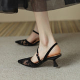 Chicdear 2023 Summer Women Sandals Mesh Hollow Stiletto Lace Females Pumps Fashion Elegant Vintage Solid Concis Breathable Ladies Shoes