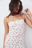 Chicdear Summer Women Mini Dress Floral Print Spaghetti Straps New Fashion Knitted Cherry Rose Lace-Up Short Dresses