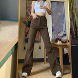 CHICDEAR Vintage Brown Black Flare Jeans Women 2023 Spring Summer High Waist Denim Trousers Y2K Korean Streetwear Clothes Pants